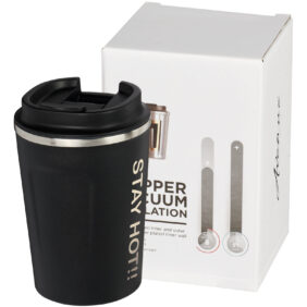 Thor 360 ml leak-proof copper vacuum insulated tumbler – Solid black with logo