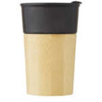 Pereira 320 ml porcelain mug with bamboo outer wall – Shiny black front view