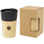 Pereira 320 ml porcelain mug with bamboo outer wall – Shiny black with logo
