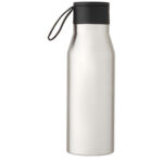 Ljungan 500 ml copper vacuum insulated stainless steel bottle with PU leather strap and lid – Silver back view