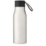 Ljungan 500 ml copper vacuum insulated stainless steel bottle with PU leather strap and lid – Silver front view