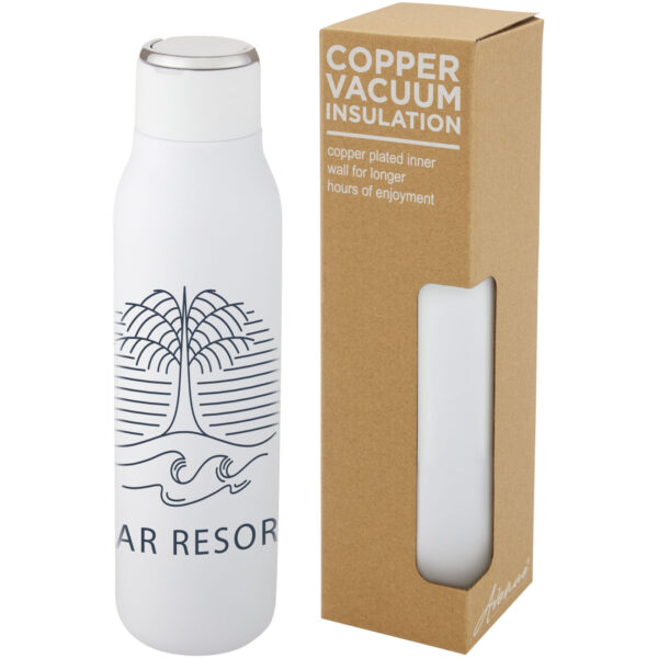 Marka 600 ml copper vacuum insulated bottle with metal loop – White with logo