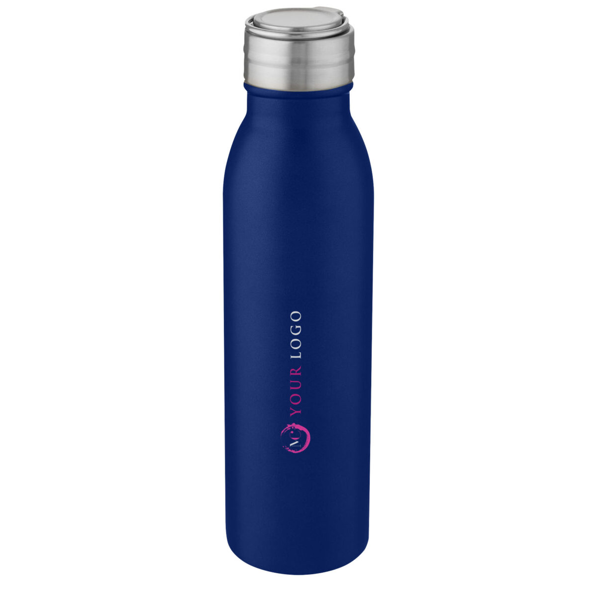 Harper 700 ml stainless steel water bottle with metal loop – Mid blue with logo