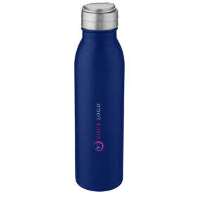 Harper 700 ml stainless steel water bottle with metal loop – Mid blue with logo