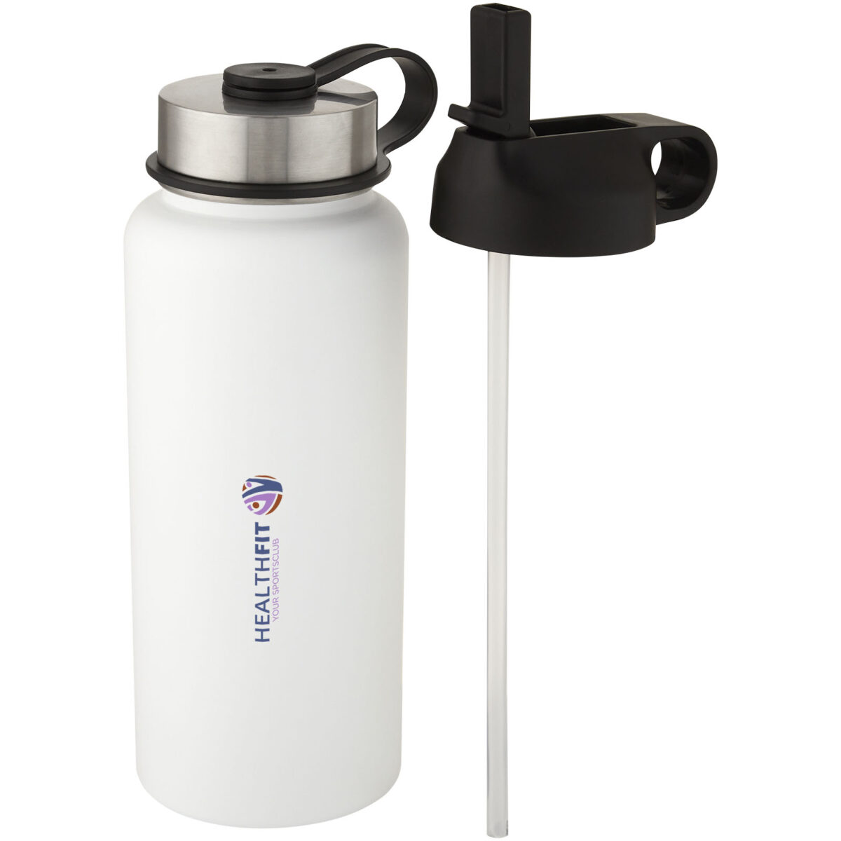 Supra 1 L copper vacuum insulated sport bottle with 2 lids – White with logo