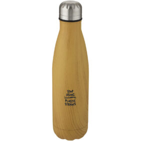 Cove 500 ml vacuum insulated stainless steel bottle with wood print – Heather natural with logo