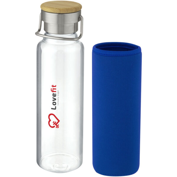 Thor 660 ml glass bottle with neoprene sleeve – Blue with logo