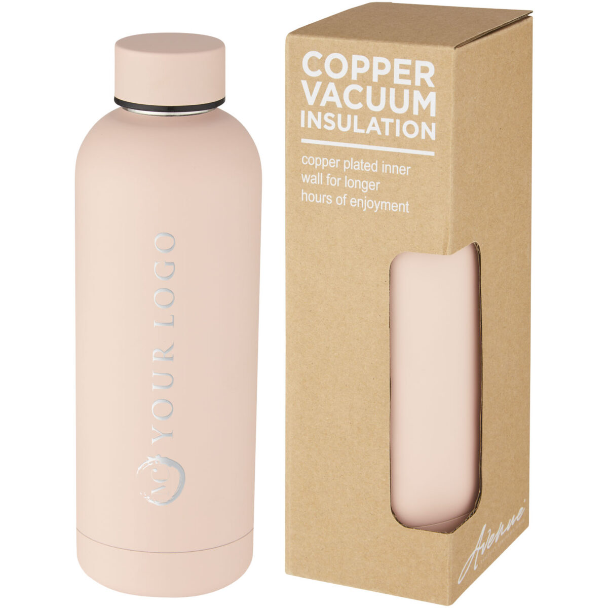 Spring 500 ml copper vacuum insulated bottle – Pale blush pink with logo