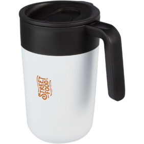 Nordia 400 ml double-wall recycled mug – White with logo