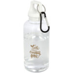 Oregon 400 ml RCS certified recycled plastic water bottle with carabiner – White with logo