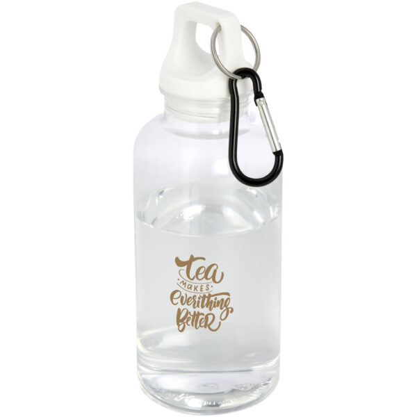 Oregon 400 ml RCS certified recycled plastic water bottle with carabiner – White with logo