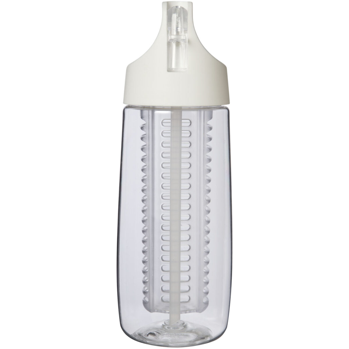 HydroFruit 700 ml recycled plastic sport bottle with flip lid and infuser – Transparent white front view