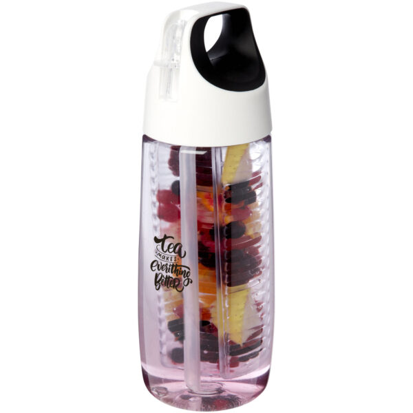 HydroFruit 700 ml recycled plastic sport bottle with flip lid and infuser – Transparent white with logo