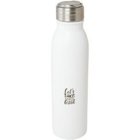 Harper 720 ml RCS certified stainless steel water bottle with metal loop – White with logo