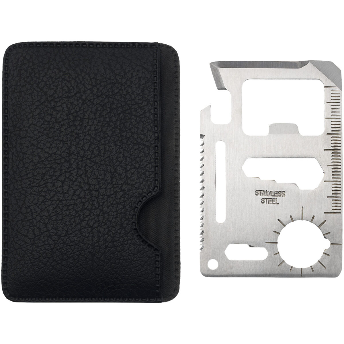 Saki 15-function pocket tool card – Silver front view