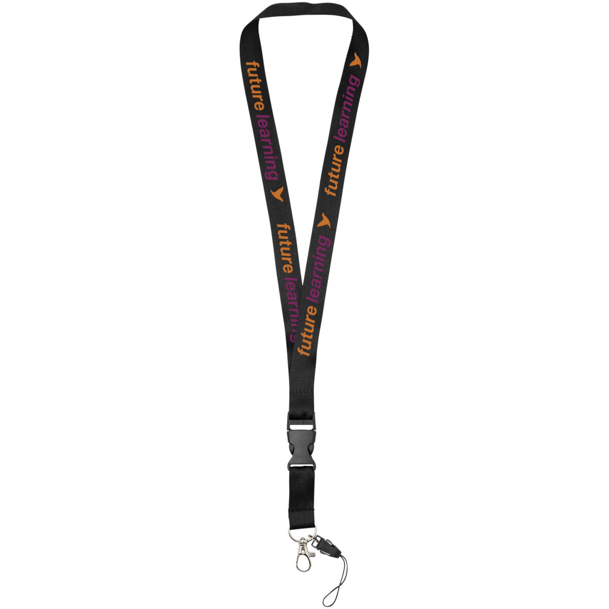 Sagan phone holder lanyard with detachable buckle – Solid black with logo