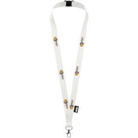 Tom recycled PET lanyard with breakaway closure – White with logo