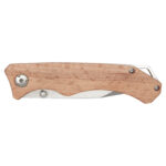 Dave pocket knife with belt clip – Wood front view