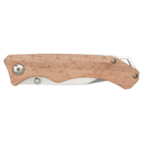 Dave pocket knife with belt clip – Wood front view