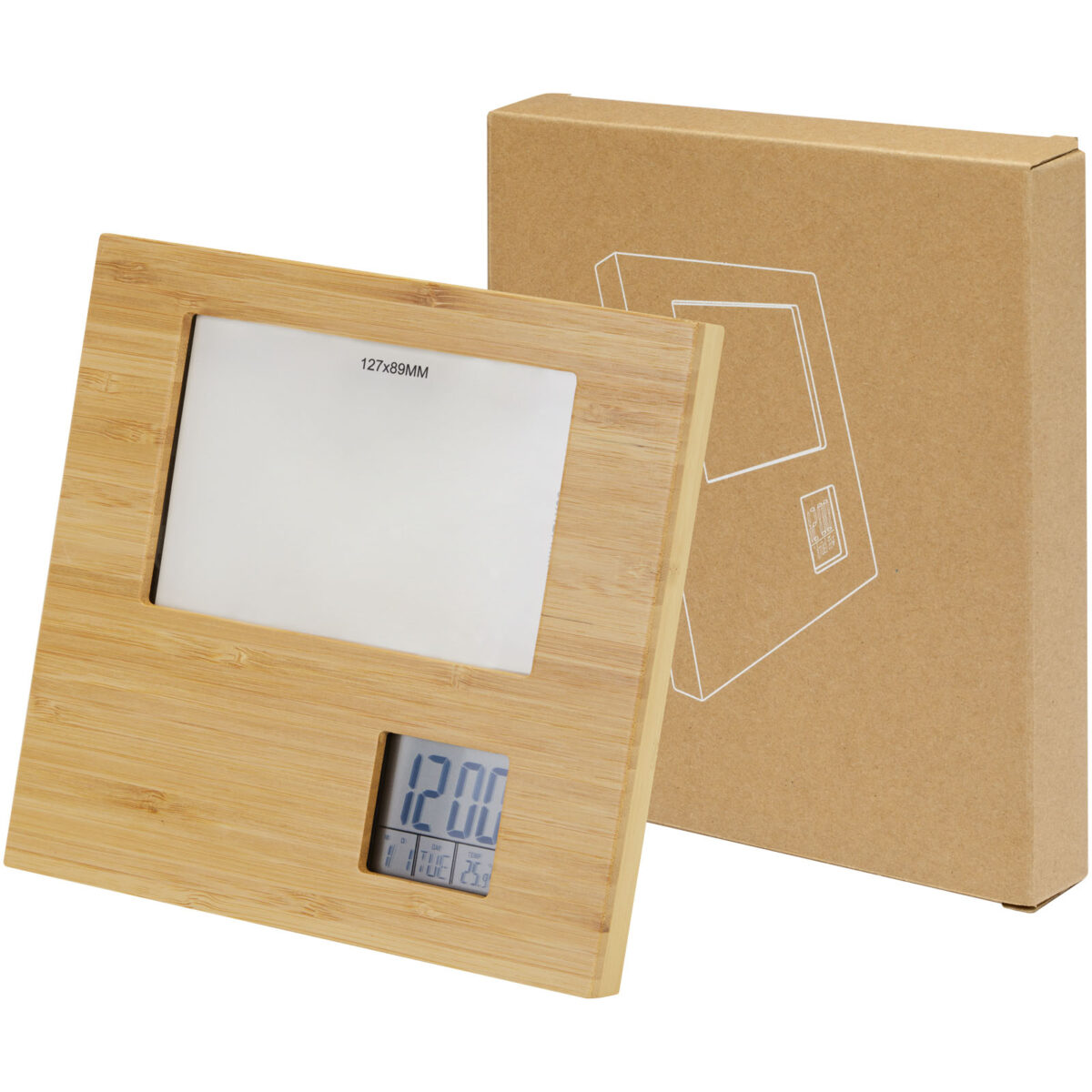 Sasa bamboo photo frame with thermometer – Natural extra view