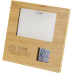 Sasa bamboo photo frame with thermometer – Natural with logo