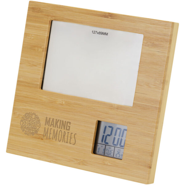 Sasa bamboo photo frame with thermometer – Natural with logo