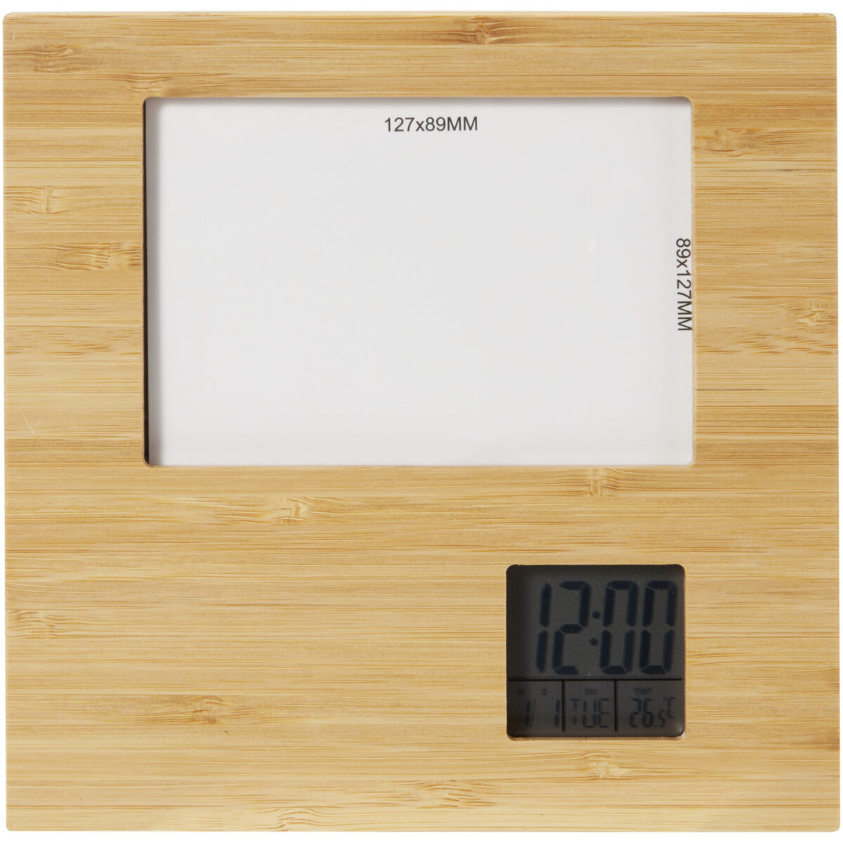 Sasa bamboo photo frame with thermometer – Natural front view