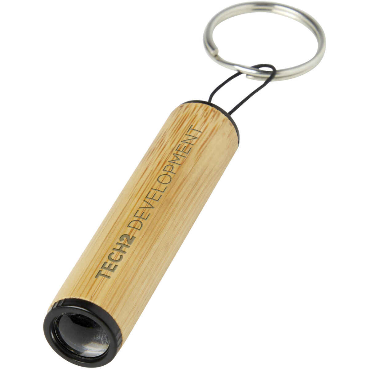 Cane bamboo key ring with light – Natural with logo