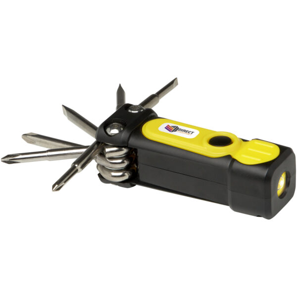 Octo 8-in-1 RCS recycled plastic screwdriver set with torch – Yellow with logo