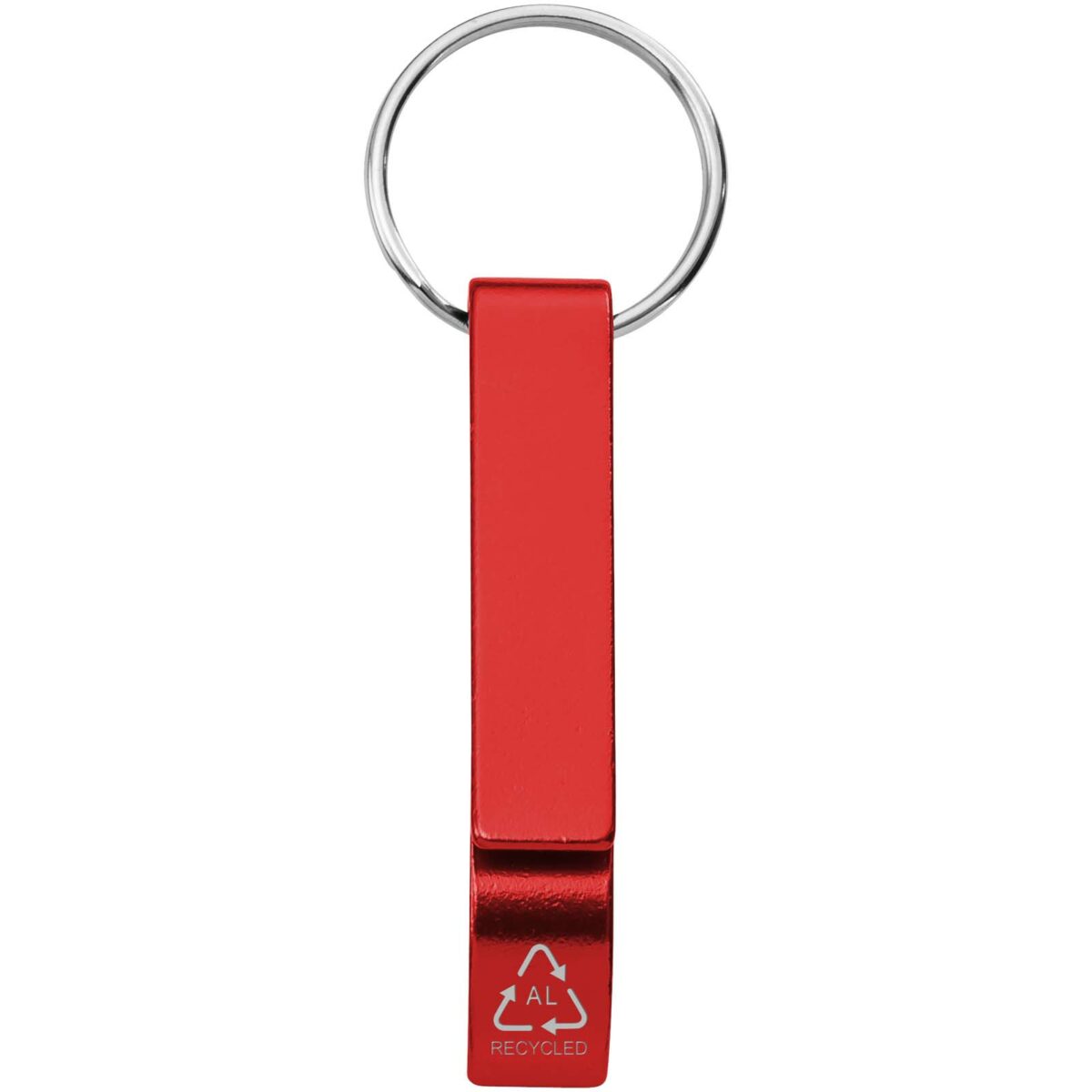 Tao RCS recycled aluminium bottle and can opener with keychain – Red front view