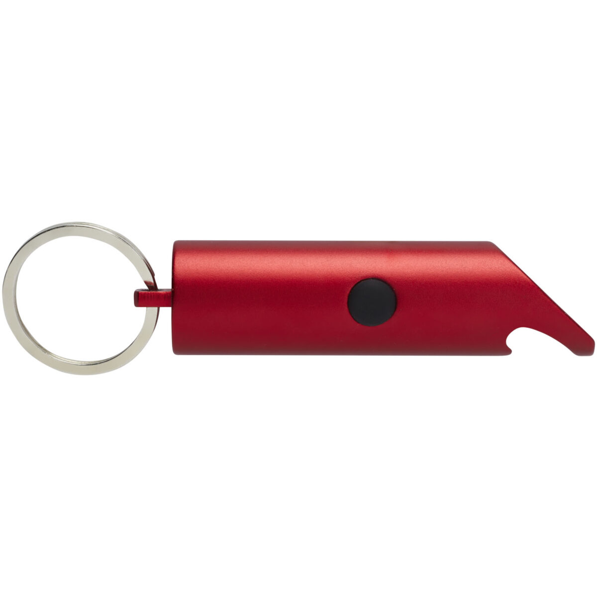Flare RCS recycled aluminium IPX LED light and bottle opener with keychain – Red back view