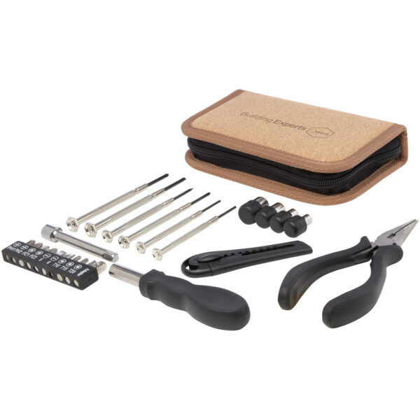 Spike 24-piece RCS recycled plastic tool set with cork pouch – Natural with logo