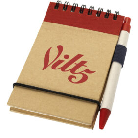 Zuse A7 recycled jotter notepad with pen – Natural with logo