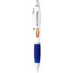 Nash ballpoint pen with white barrel and coloured grip (black ink) – White with logo