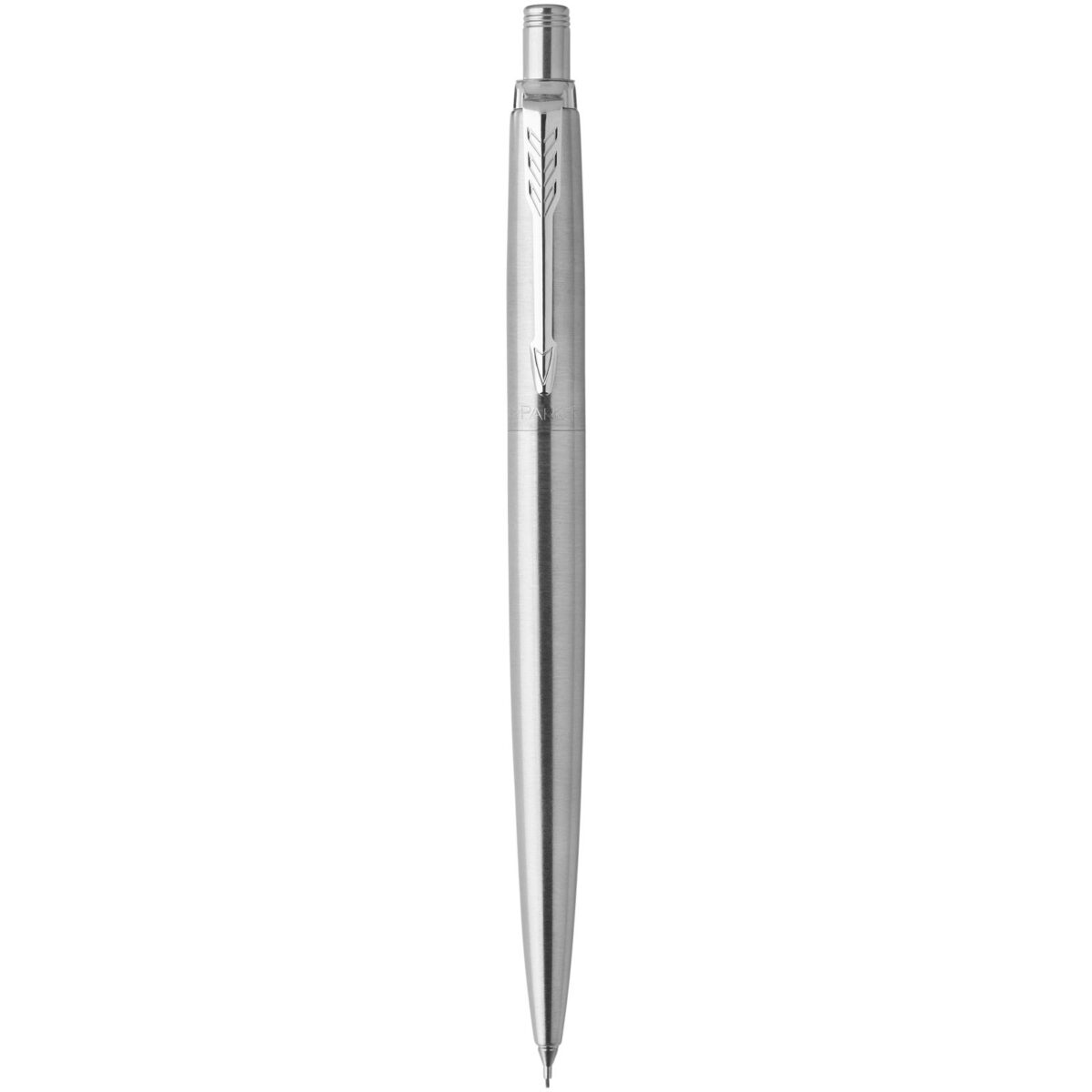 Parker Jotter mechanical pencil with built-in eraser (black ink) – Steel front view