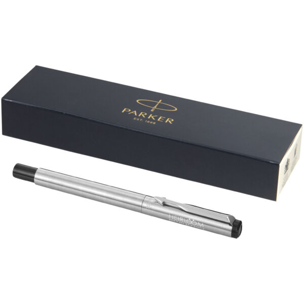 Parker Vector rollerball pen (black ink) – Silver with logo
