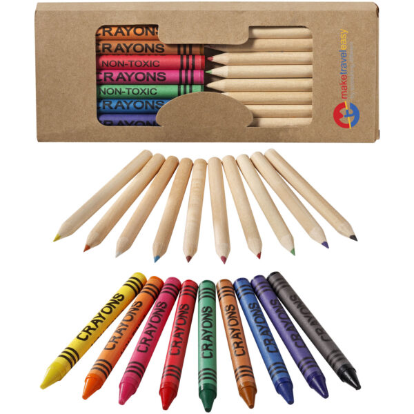 Lucky 19-piece coloured pencil and crayon set – Natural with logo