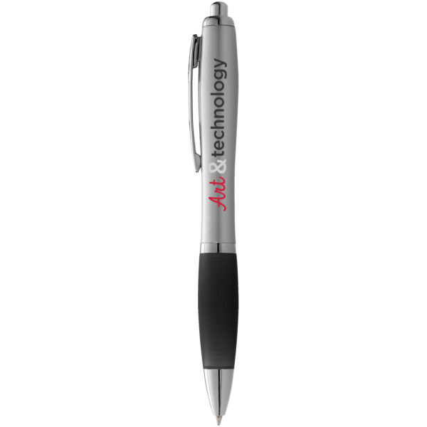 Nash ballpoint pen silver barrel and coloured grip (blue ink) – Silver with logo