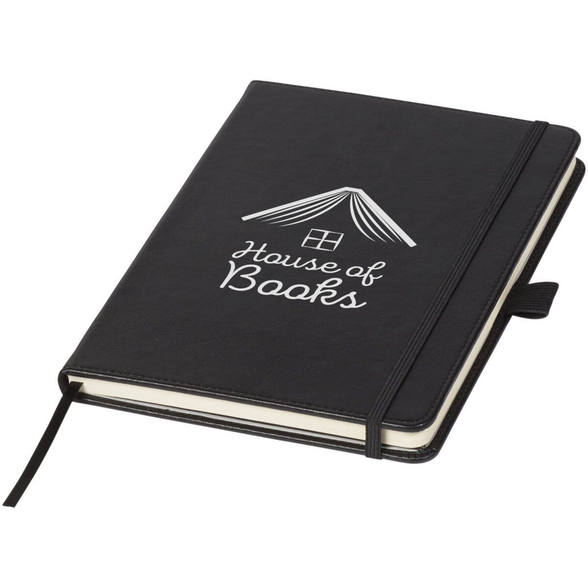 Bound A5 notebook – Solid black with logo