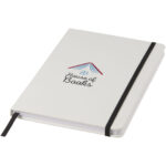 Spectrum A5 white notebook with coloured strap – White with logo