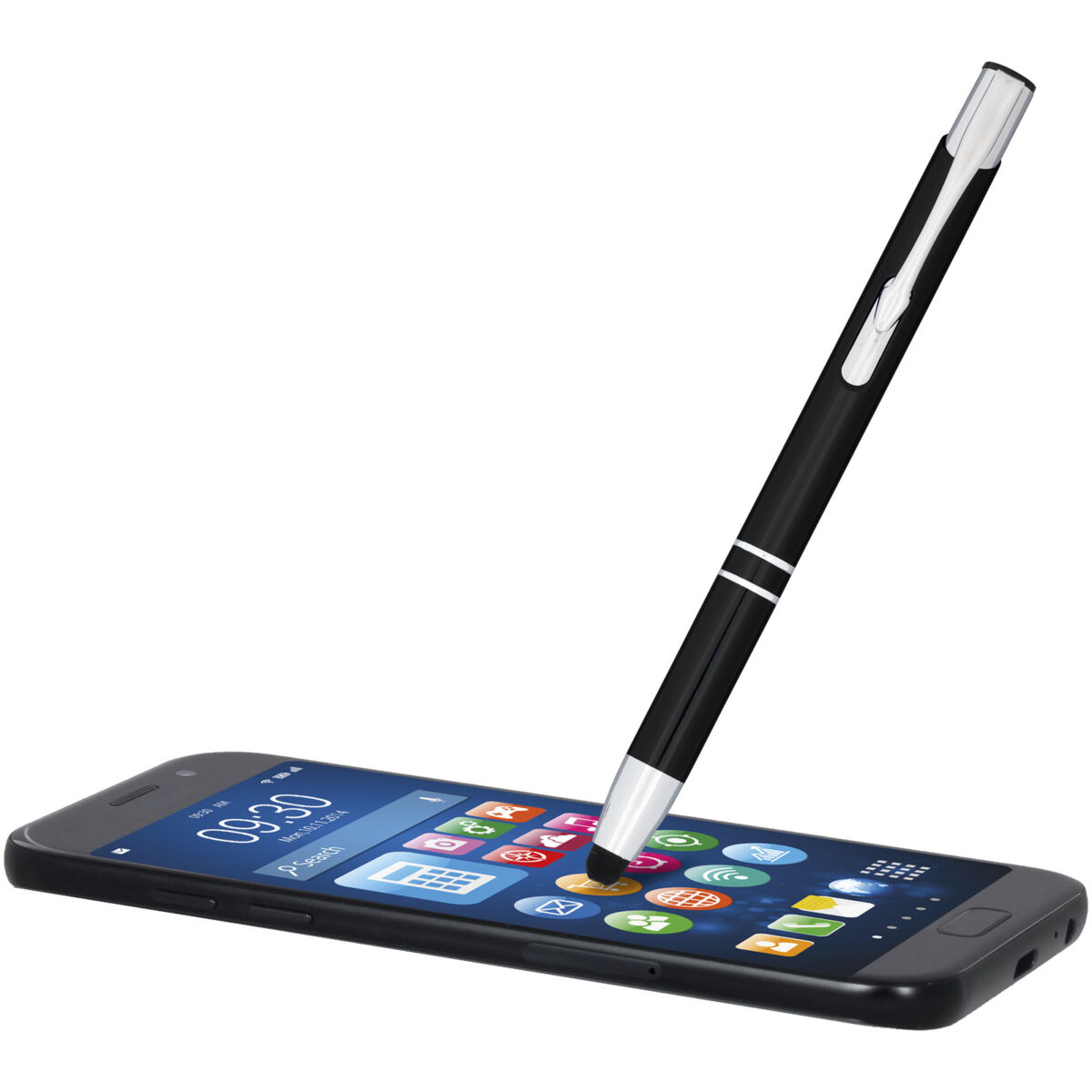Moneta anodized aluminium click stylus ballpoint pen (blue ink) – Solid black extra view