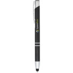 Moneta anodized aluminium click stylus ballpoint pen (blue ink) – Solid black with logo