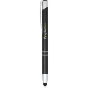Moneta anodized aluminium click stylus ballpoint pen (blue ink) – Solid black with logo