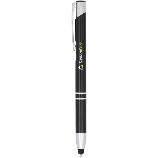 Moneta anodized aluminium click stylus ballpoint pen (blue ink) – Solid black with logo