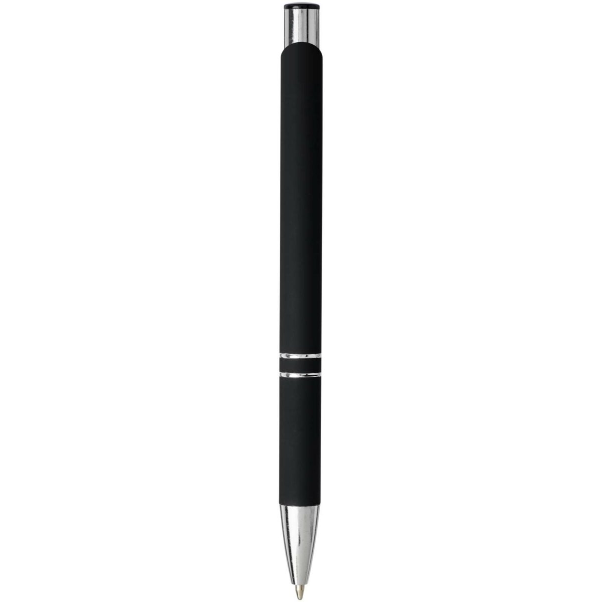 Moneta soft touch ballpoint pen (black ink) – Solid black back view