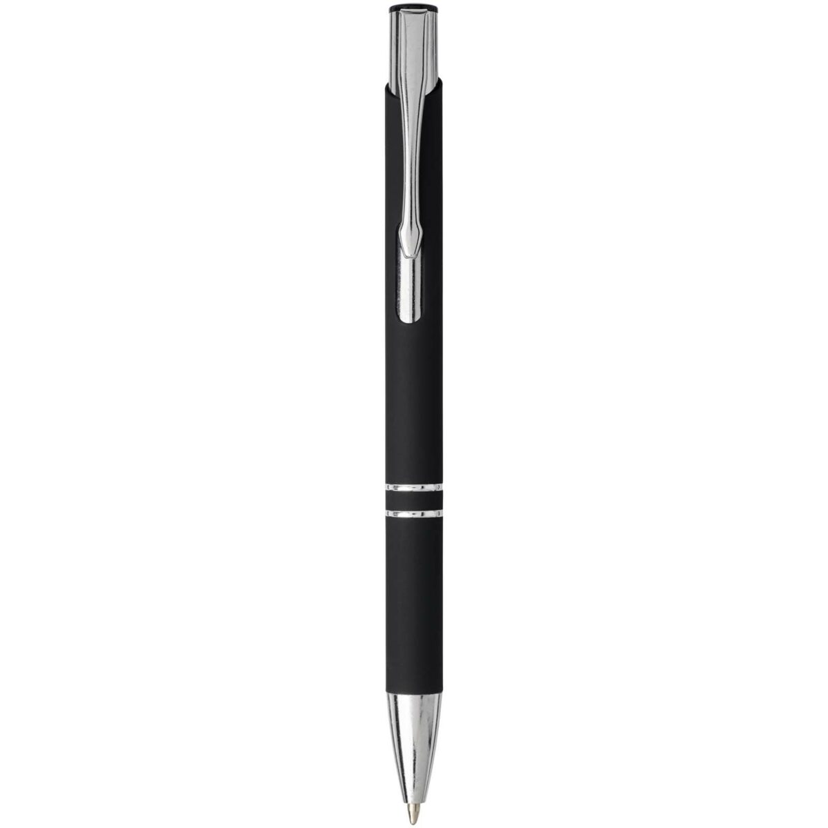 Moneta soft touch ballpoint pen (black ink) – Solid black front view
