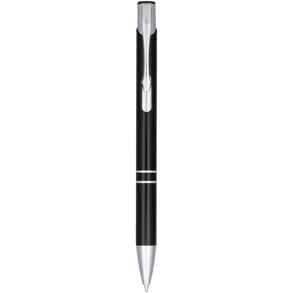 Moneta anodized aluminium click ballpoint pen (black ink) – Solid black front view