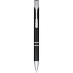 Moneta anodized aluminium click ballpoint pen (black ink) – Solid black front view