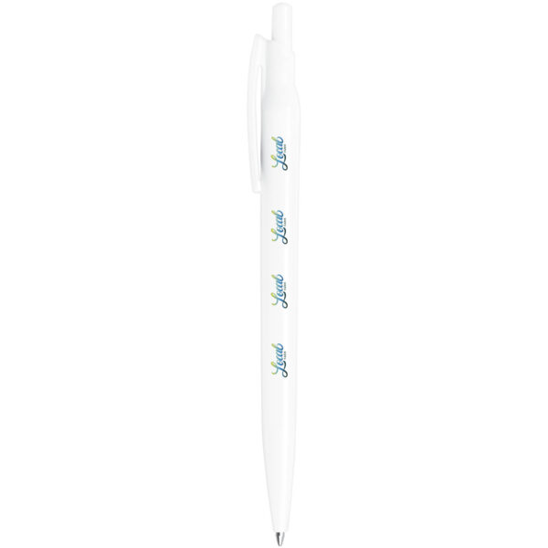 Alessio recycled PET ballpoint pen (black ink) – White with logo