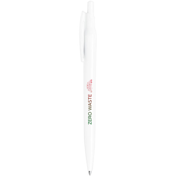Alessio recycled PET ballpoint pen (blue ink) – White with logo